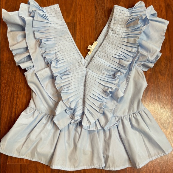 Entro Blue Ruffle Peplum V-neck Top Women’s Size Medium - Picture 2 of 5
